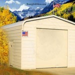 SB-390  A-Frame vertical roof 12-gauge 14’ wide x 20’ long with 10’ legs(2) Sides closed (2) Ends closed(1) 10’ wide x 10’ high roll-up door